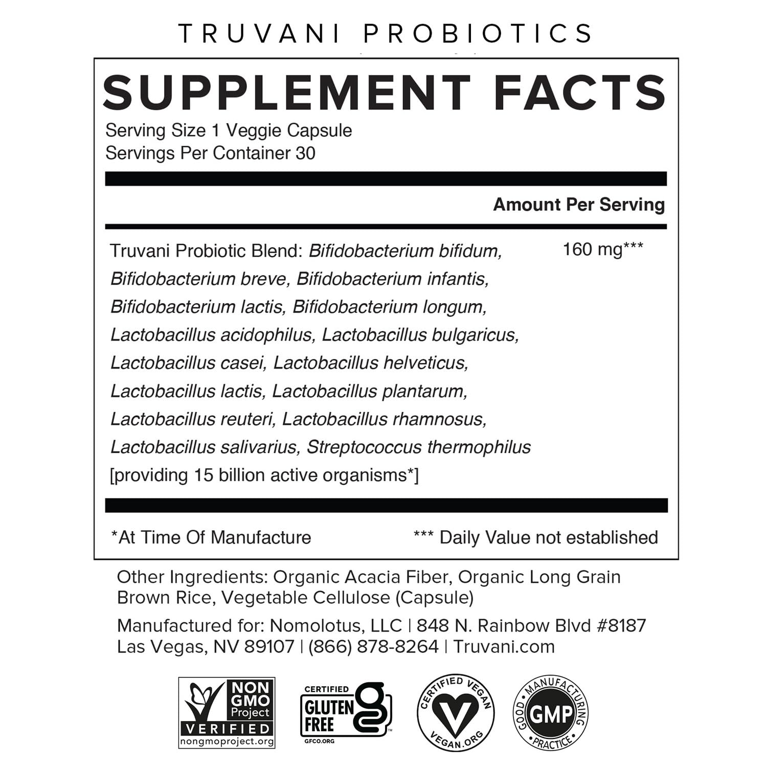 Truvani Probiotic Capsules soft vegan capsules designed for daily gut support.