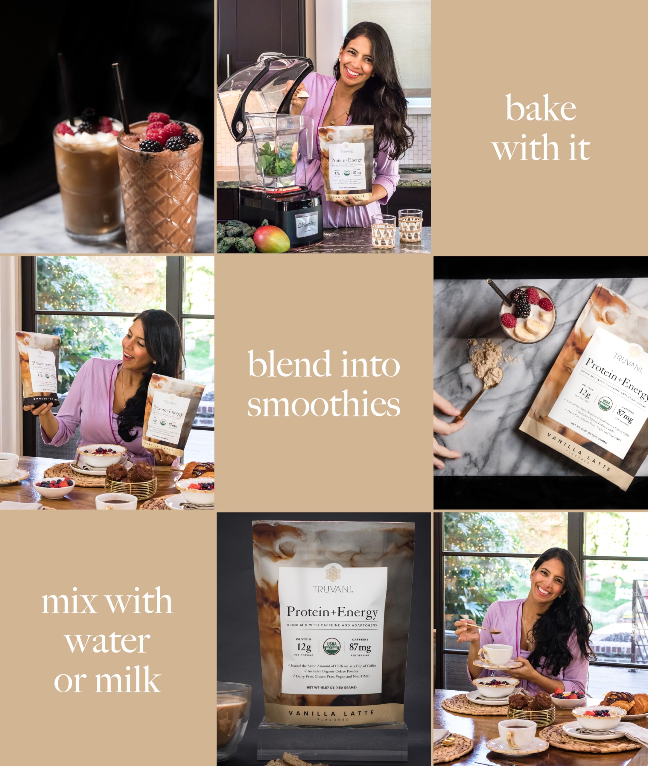 Truvani Protein Energy coffee beans and adaptogens illustration
