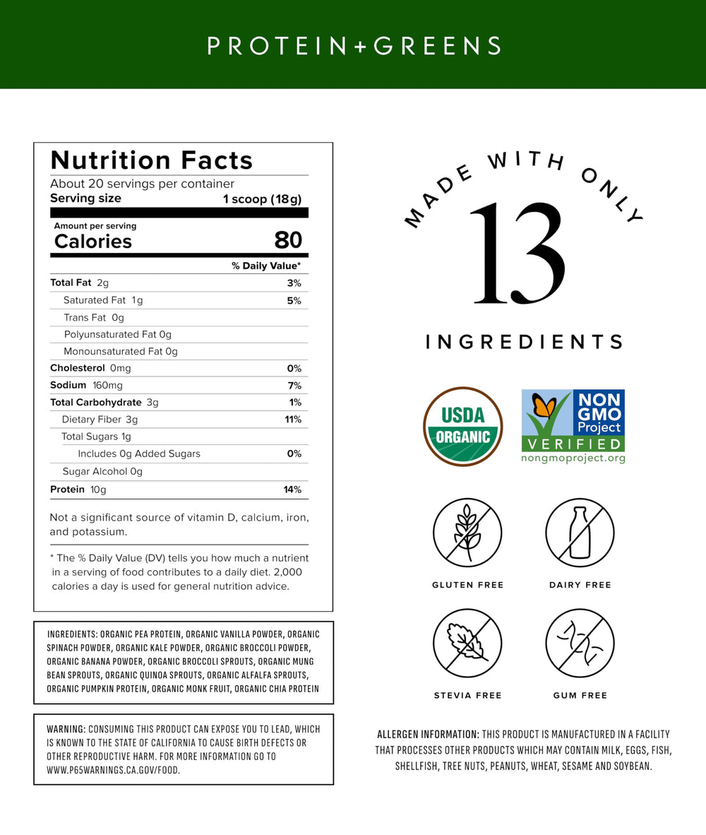 Truvani Protein + Greens kale jar, greens-forward nutrition blend