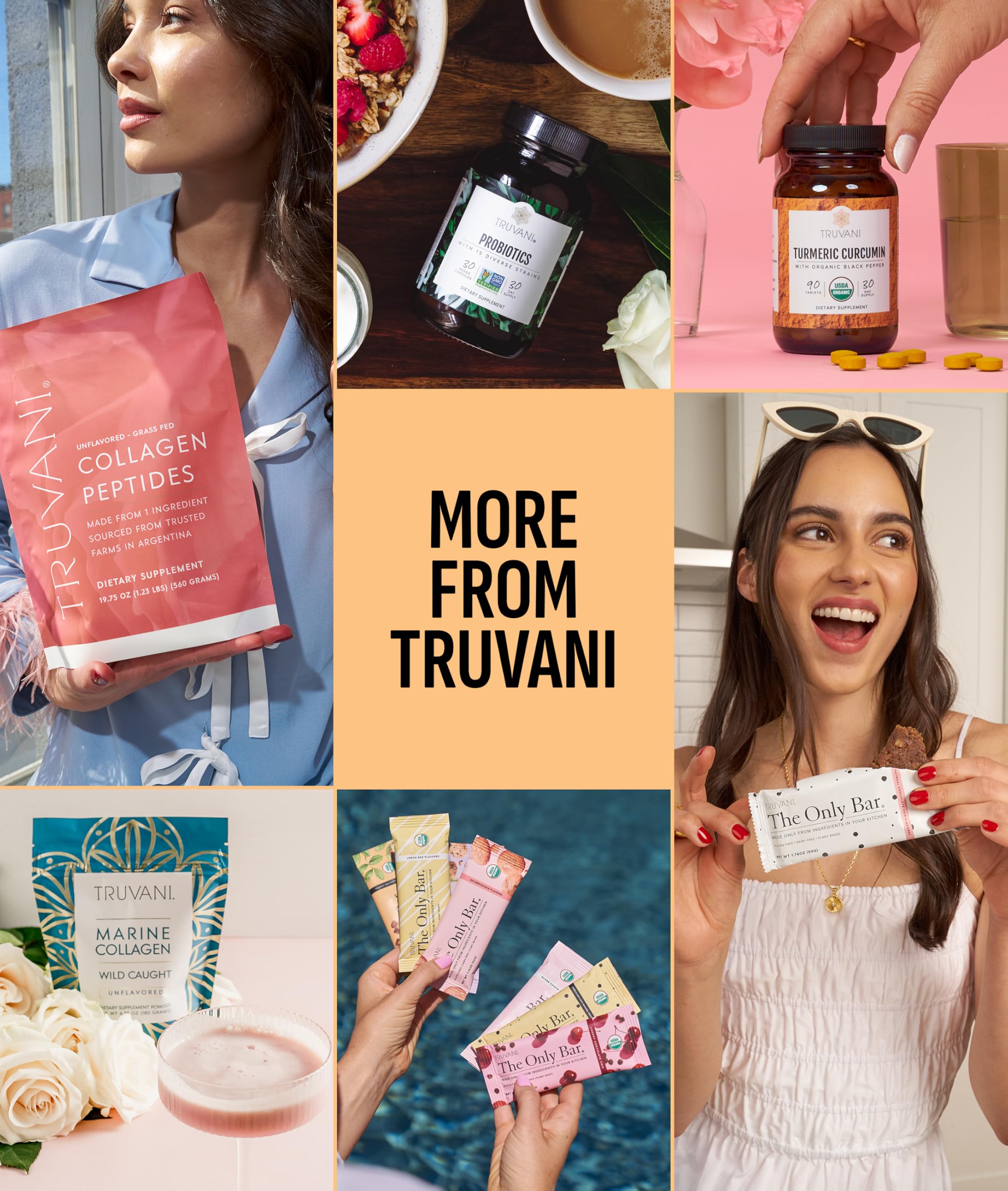 Truvani protein powder scoop beside measuring cup for precise servings.