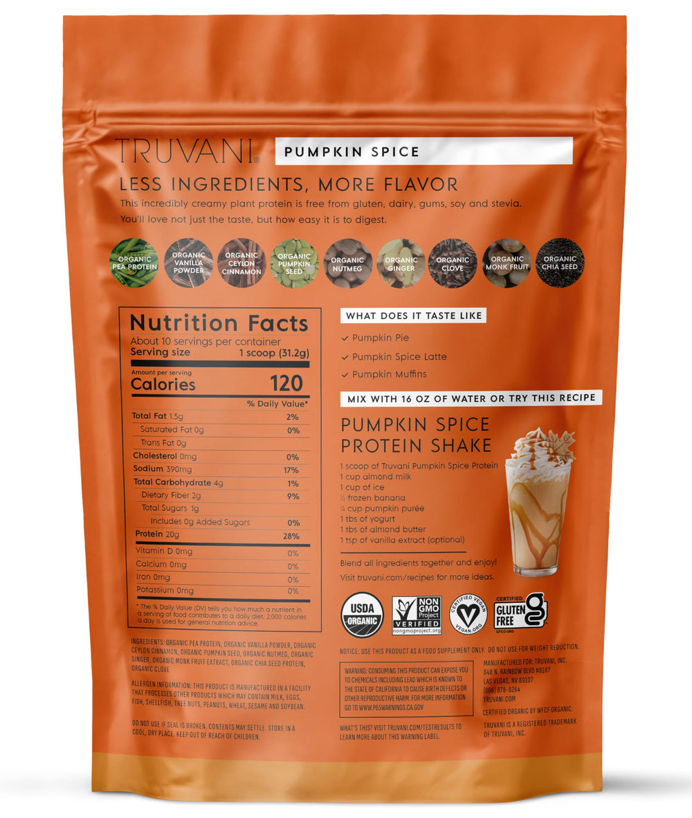 Truvani pumpkin spice powder used in baking for flavor and protein boost