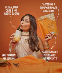 Truvani pumpkin spice protein powder is poured into a shaker for quick post-workout fuel