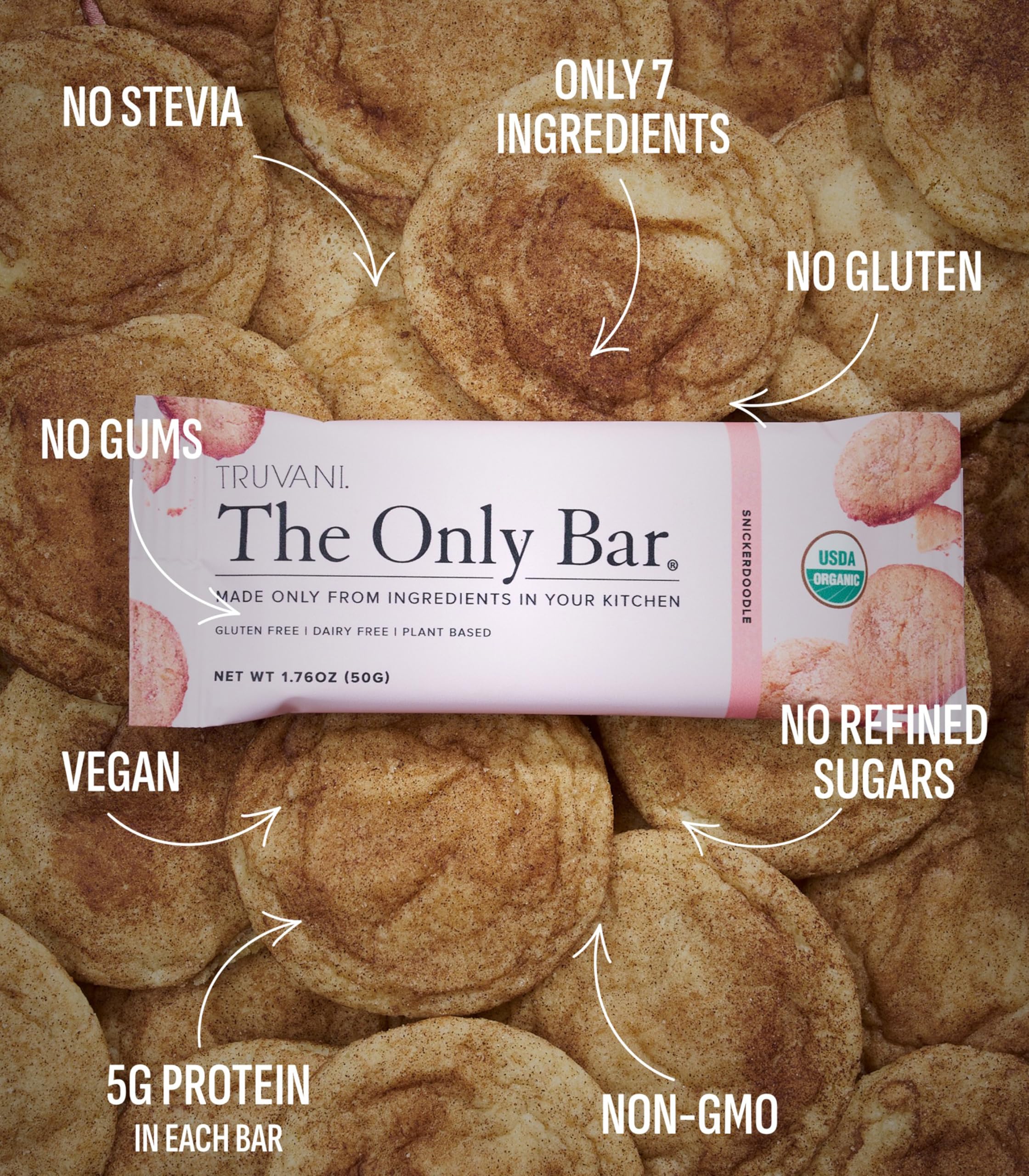 Truvani Snickerdoodle bar with almonds and dates, a wholesome bite.