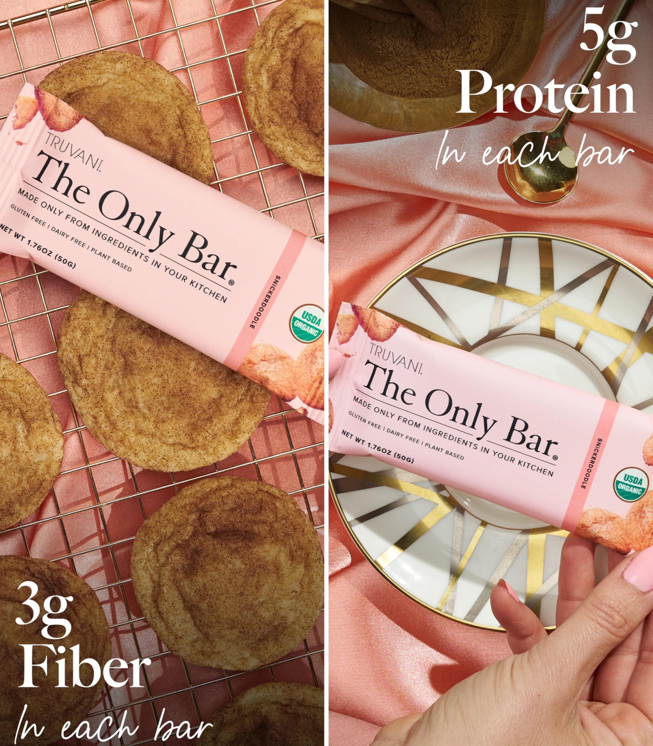 Opened Snickerdoodle bar with single-serve packaging for quick energy.
