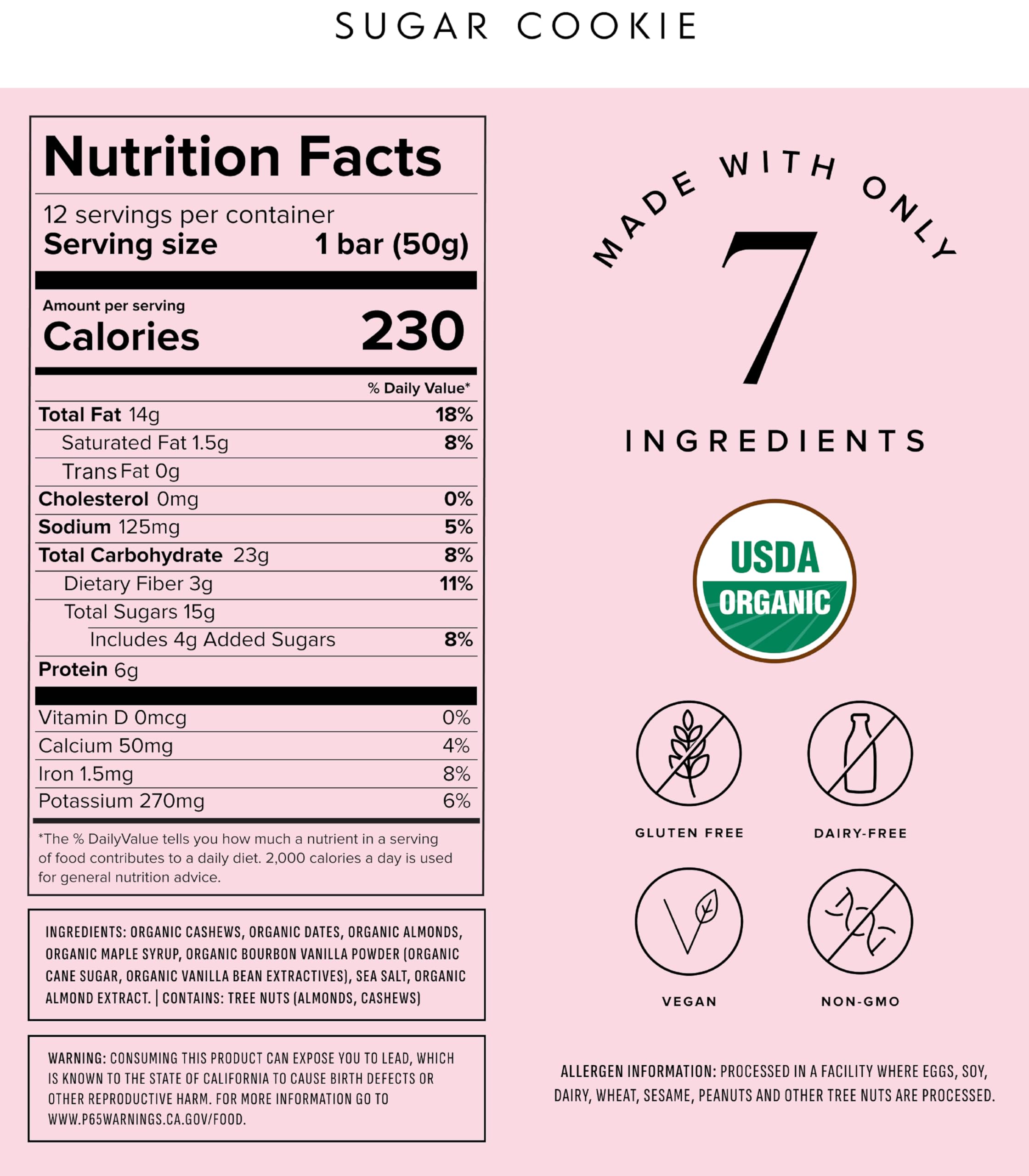 Truvani Sugar Cookie Bar four-pack back view with ingredients