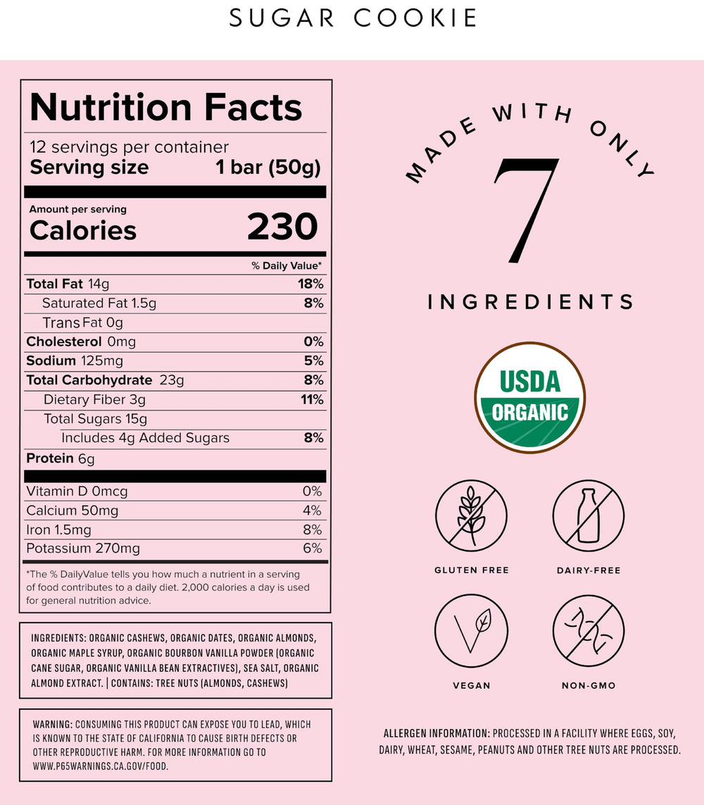Truvani Sugar Cookie Bar four-pack back view with ingredients