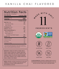 Truvani Vanilla Chai protein label showing organic ingredients