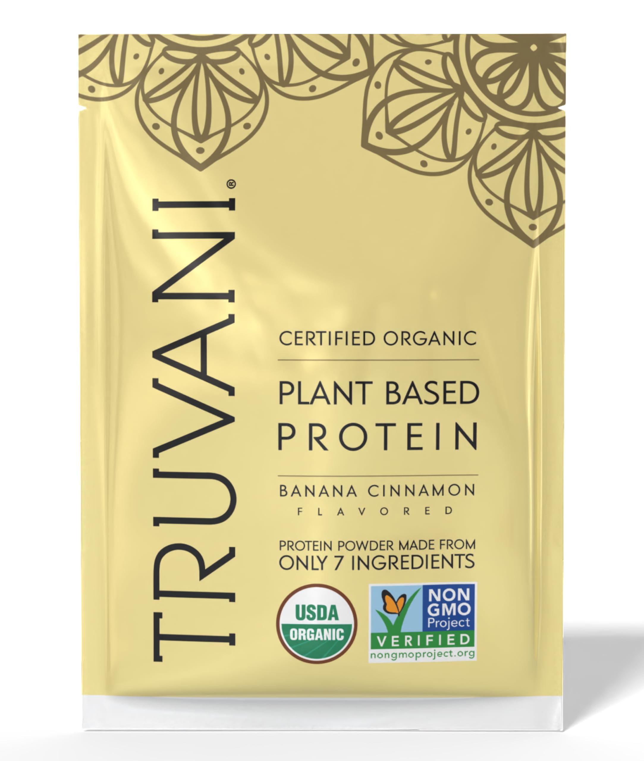 Truvani vegan pea protein banana cinnamon tub for quick clean protein.