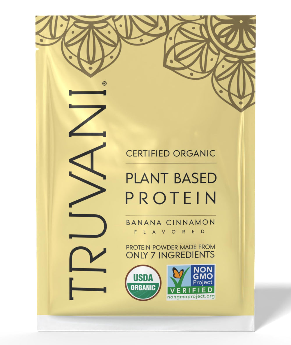 Truvani vegan pea protein banana cinnamon tub for quick clean protein.