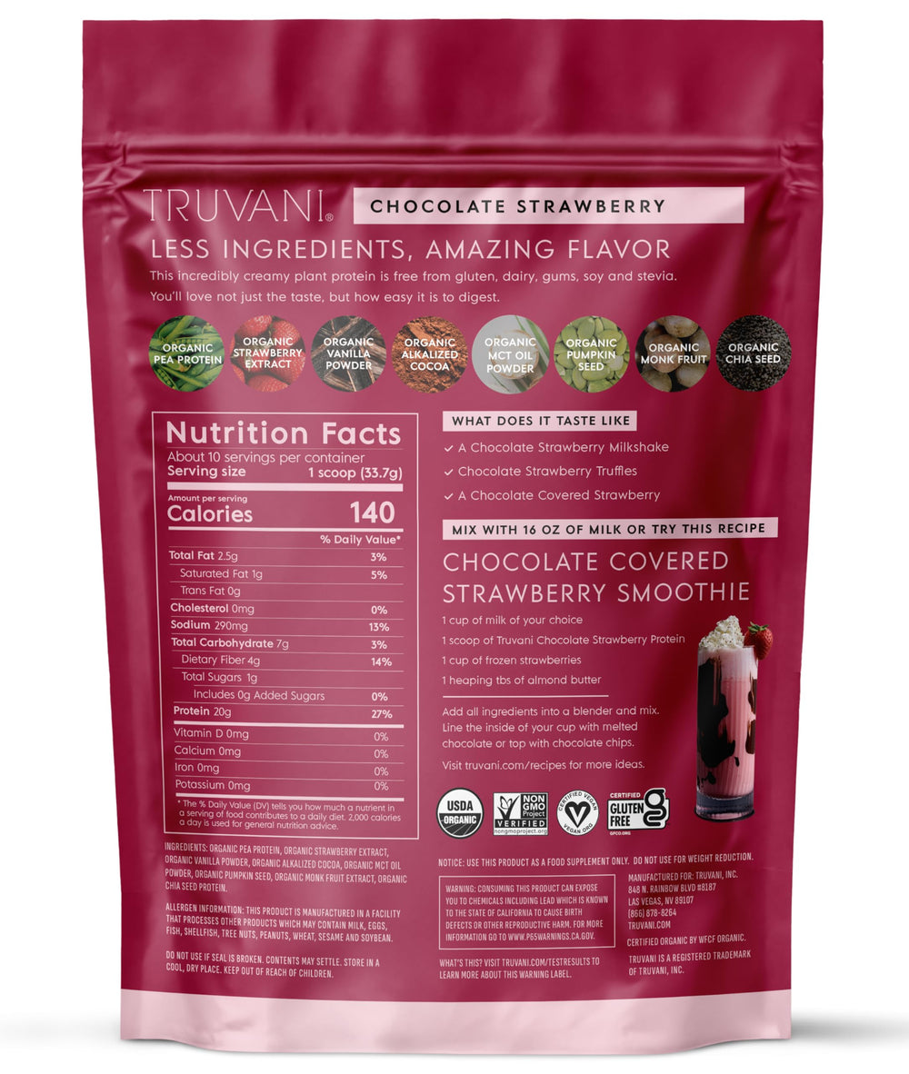 Dry ingredients highlight organic pea and seeds used in the blend.