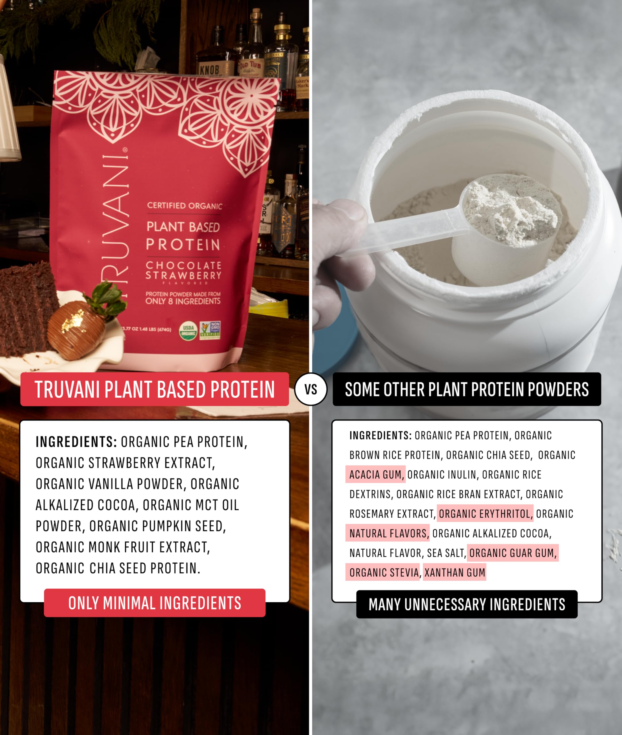 Truvani packaging label highlights USDA Organic and keto-friendly nutrition