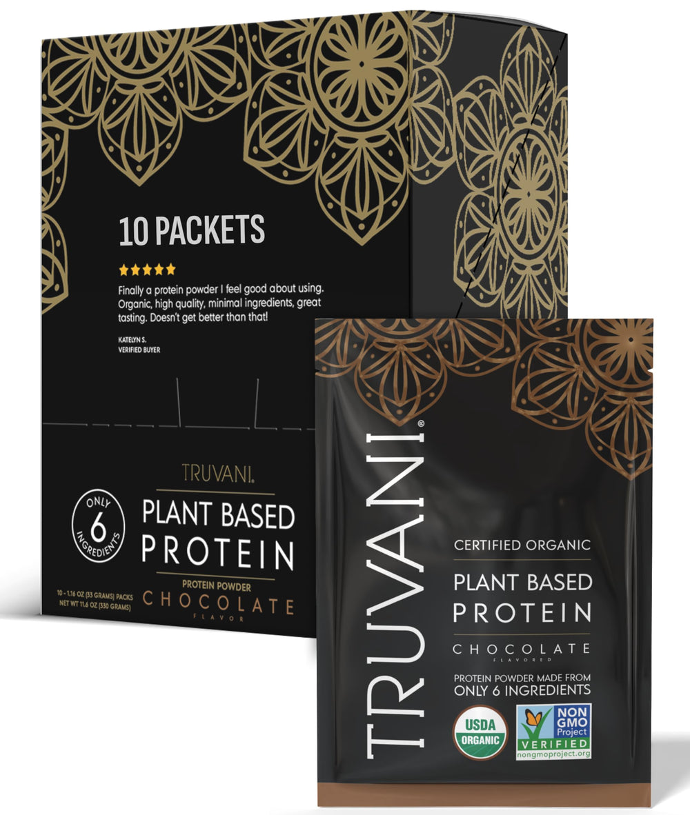 Truvani vegan pea protein powder chocolate tub for clean nutrition