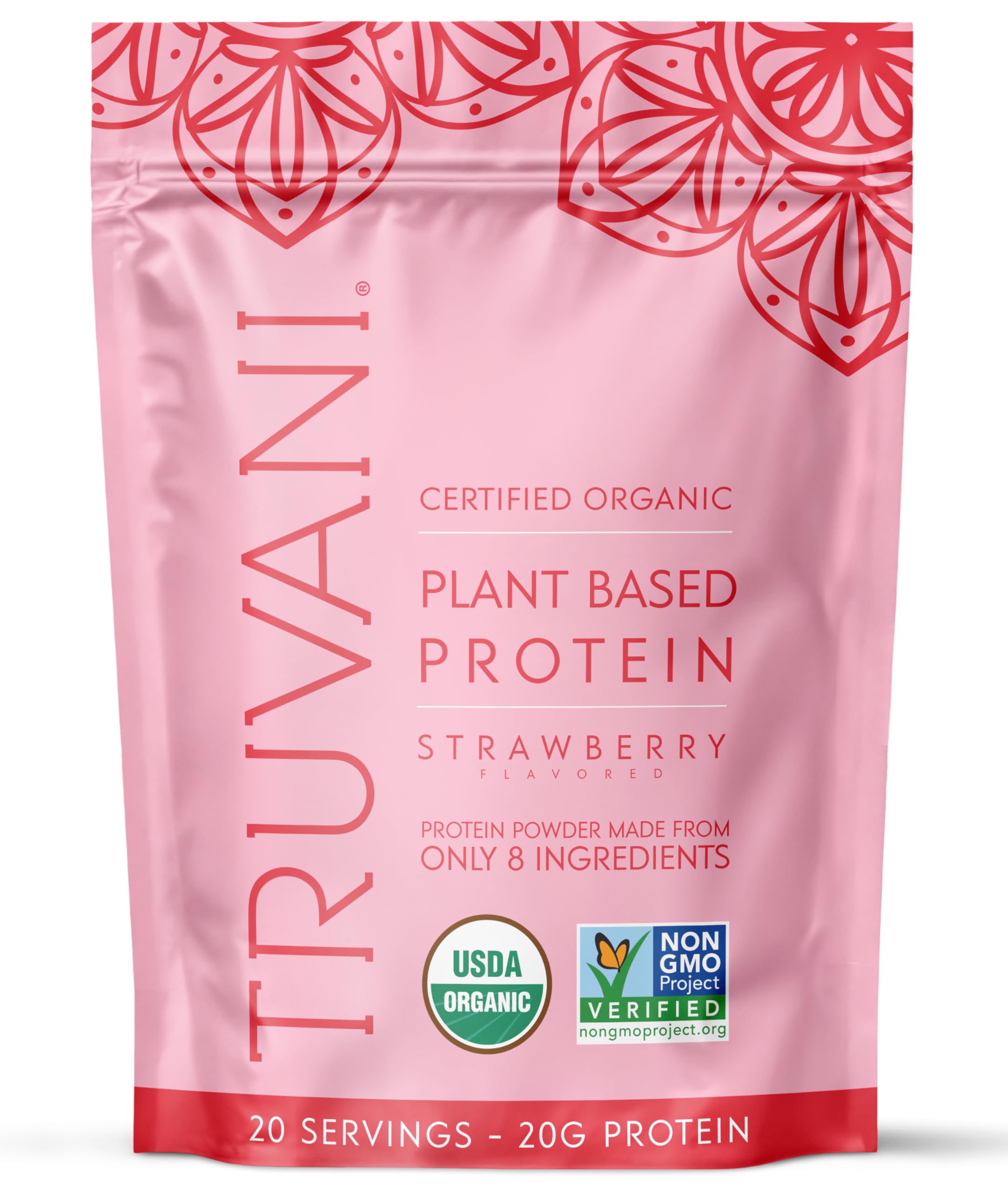 Truvani vegan pea protein powder strawberry tub for quick plant-based shakes