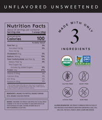 Serving scoop beside label highlights 20g protein per serving