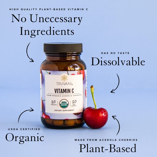 Truvani Vitamin C serving scoop demonstrates simple daily dose.