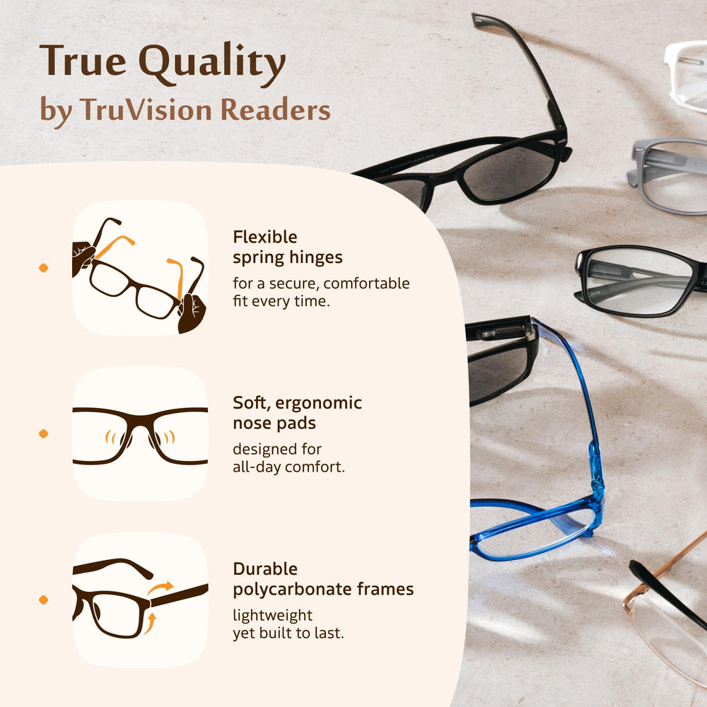 TruVision Readers rectangular frame design for a versatile, modern look.