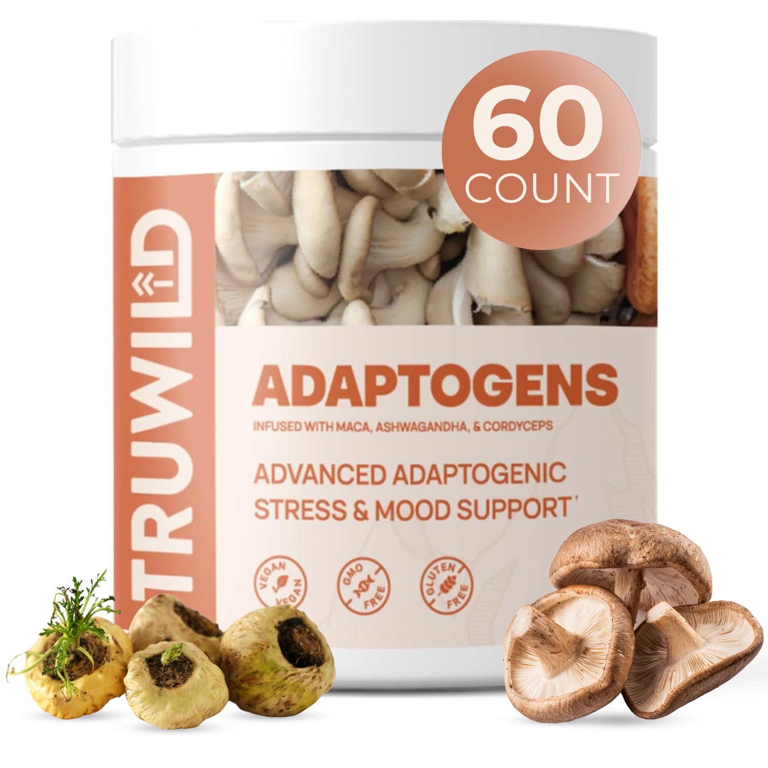 TruWild adaptogen blend bottle front for daily energy support