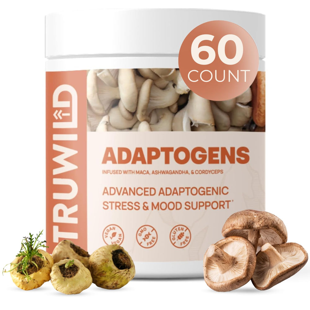 TruWild adaptogen blend bottle front for daily energy support
