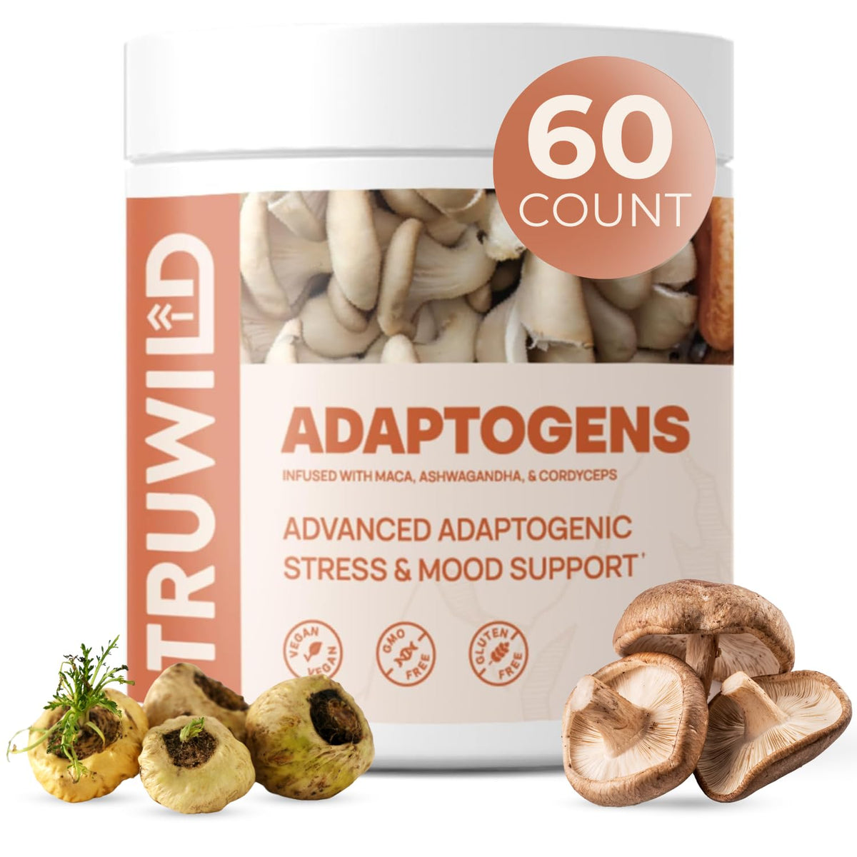TruWild adaptogen blend bottle front for daily energy support