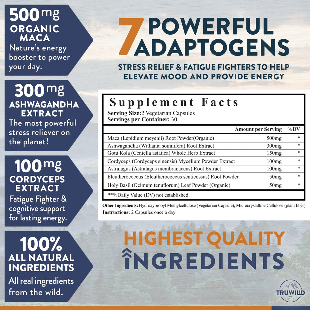TruWild adaptogen capsules closeup for easy daily use