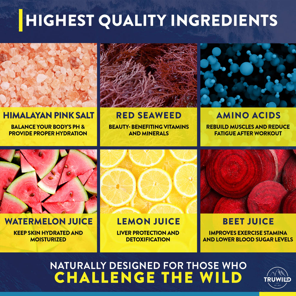 Nutrition panel shows vitamin C, zinc, and magnesium in TruWild Hydrate