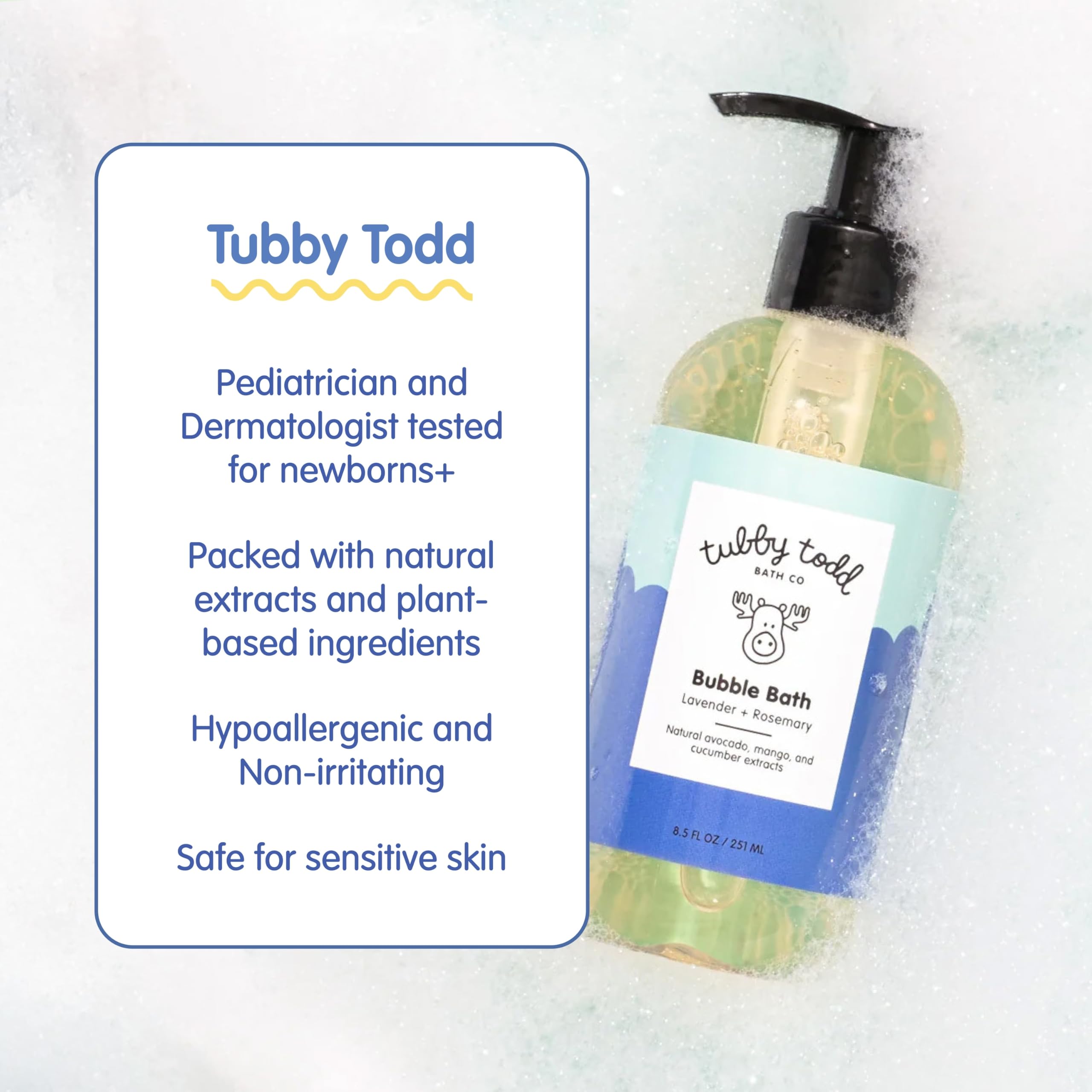 TUBBY TODD fragrance-free bubble bath ideal for sensitive skin.
