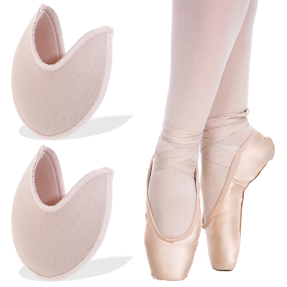 Tucnoeu soft ballet toe pads shown beside pointe shoes for cushioned comfort