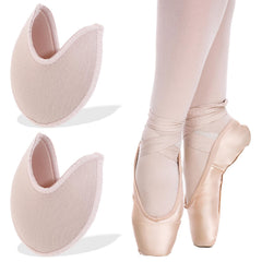 Tucnoeu soft ballet toe pads shown beside pointe shoes for cushioned comfort