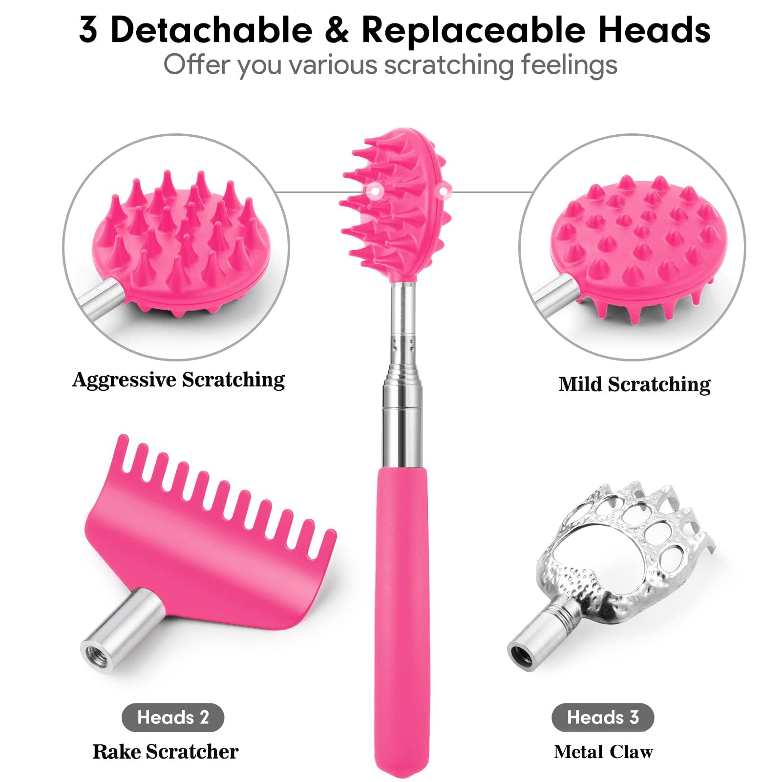 TUKUOS 4-in-1 back scratcher with detachable heads for versatile scratching