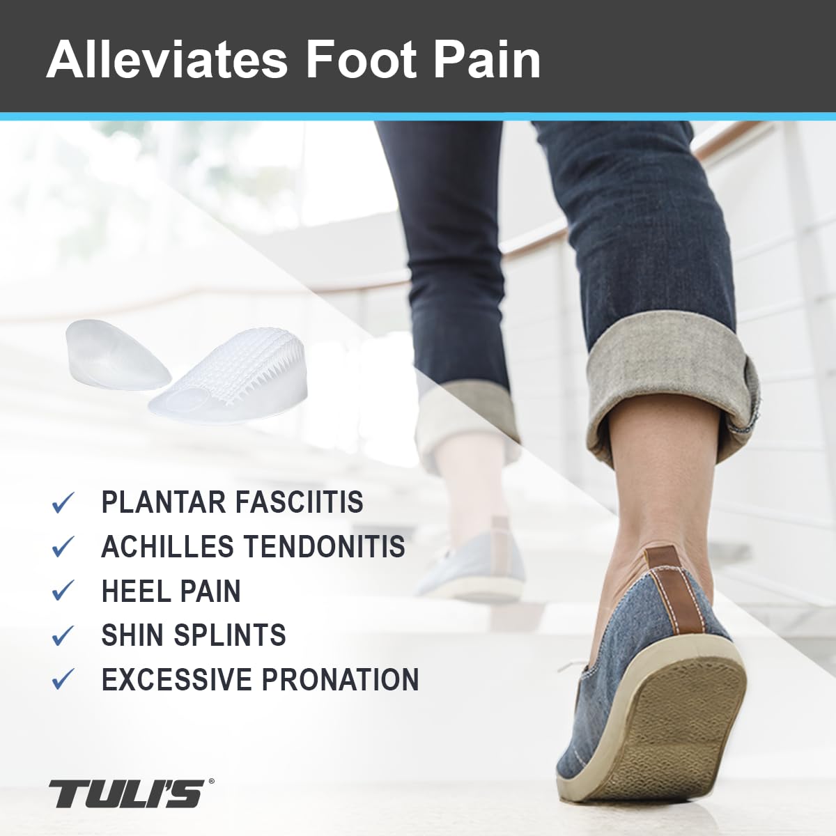 Tuli's Classic Gel Heel Cups fit most shoe styles with flexible support.