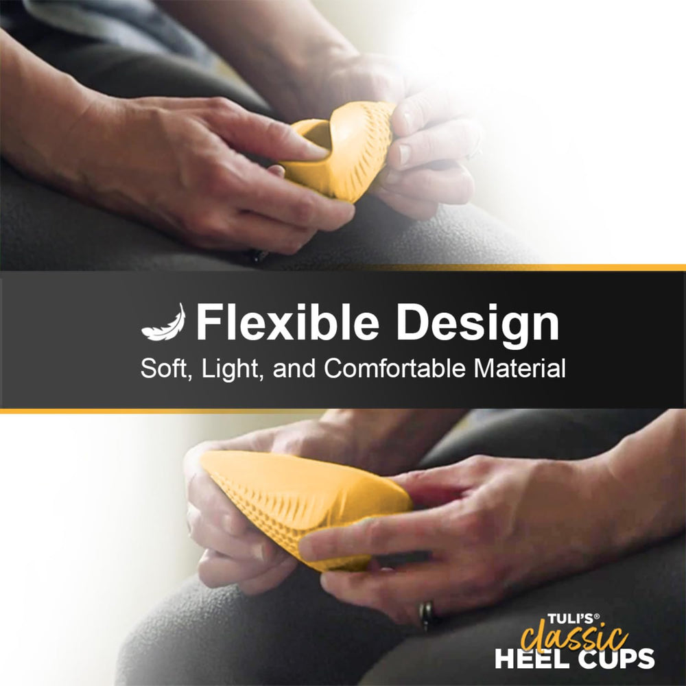 Tuli's Classic Heel Cups size large shown for wide shoe compatibility