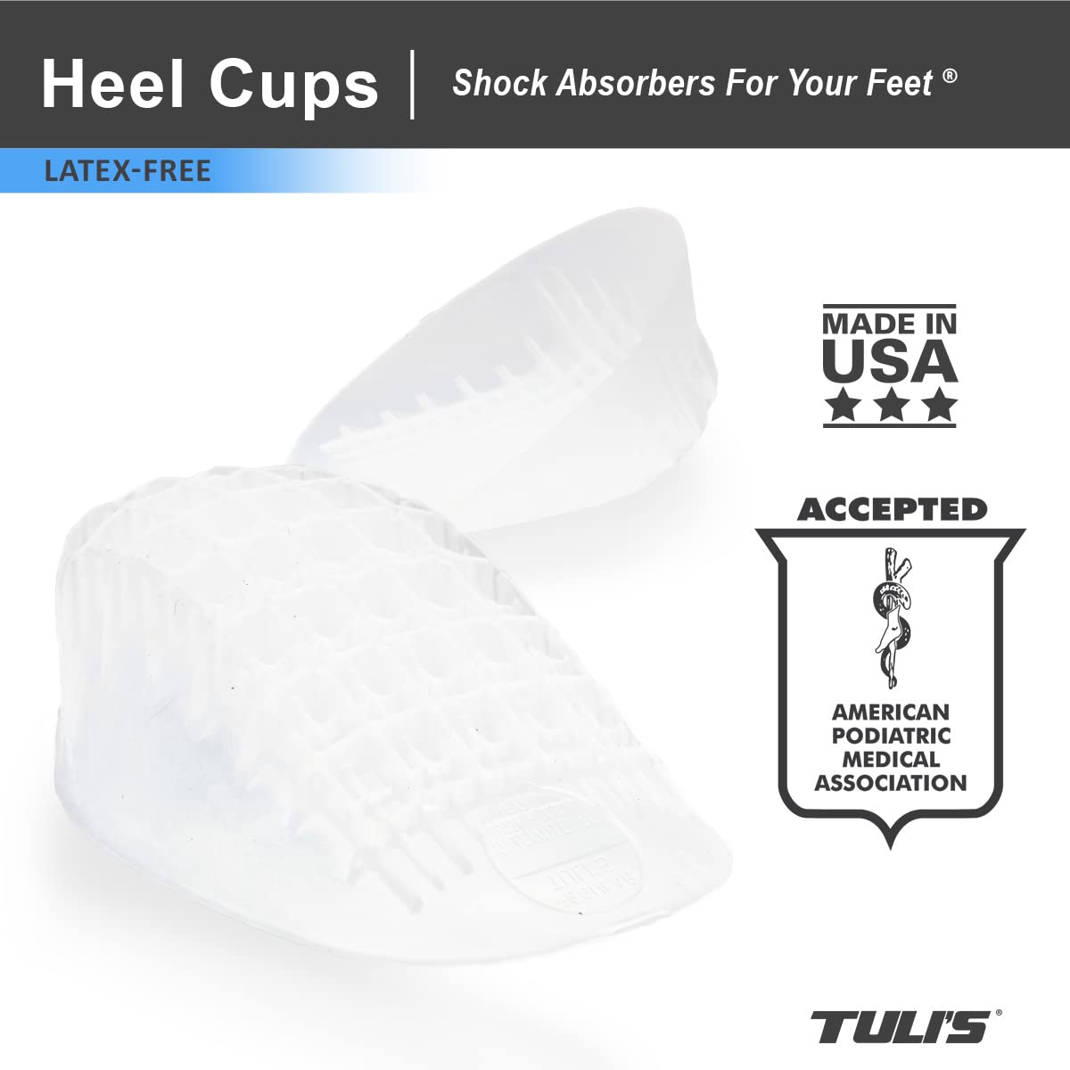 Heel cups positioned on the heel to promote stability in use