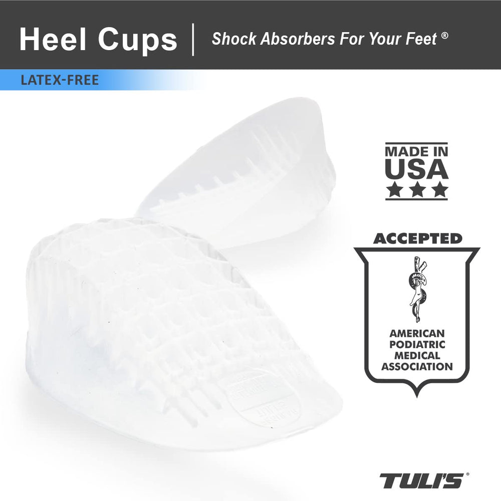 Heel cups positioned on the heel to promote stability in use