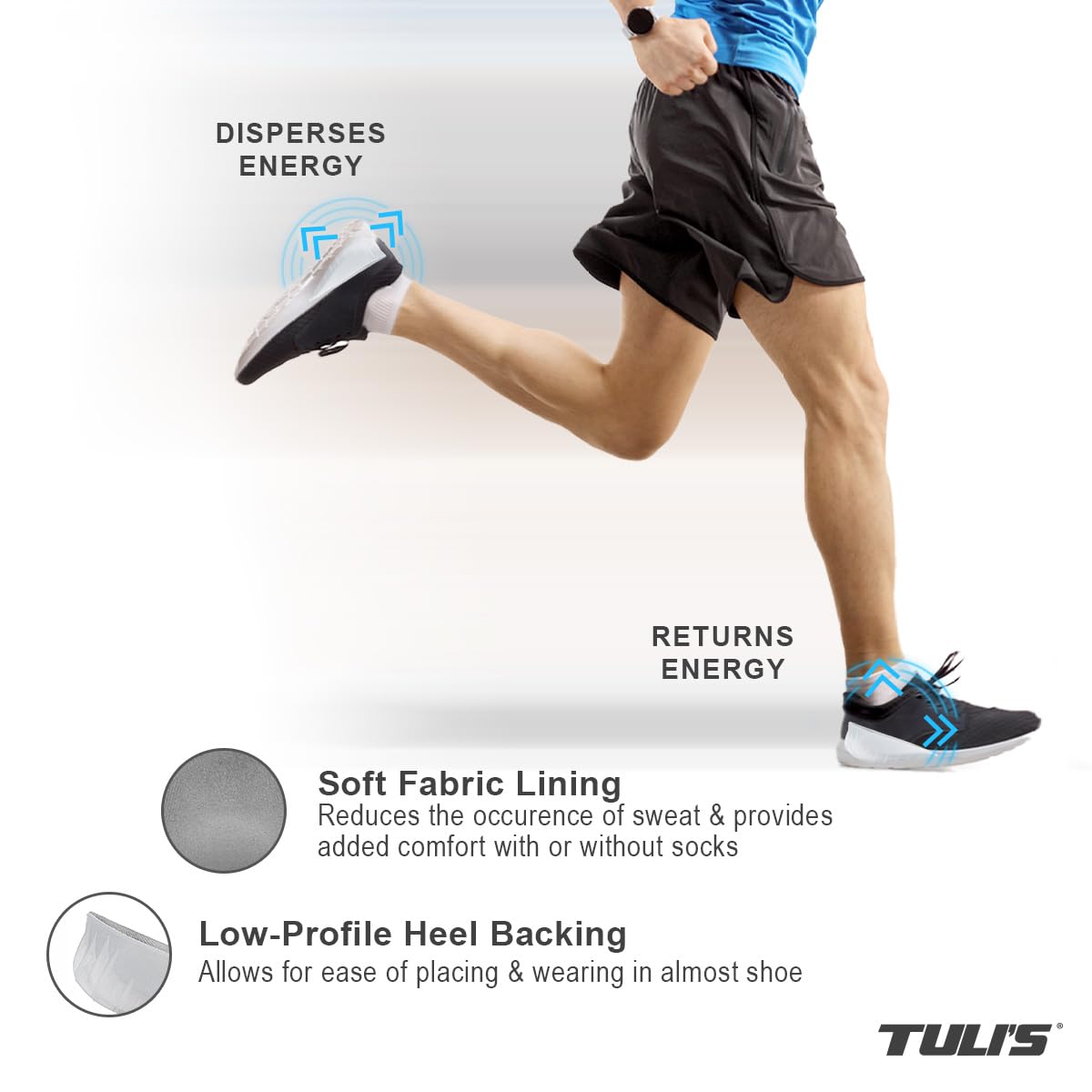 Maximum shock absorption helps reduce impact during walking or running with heel cups.