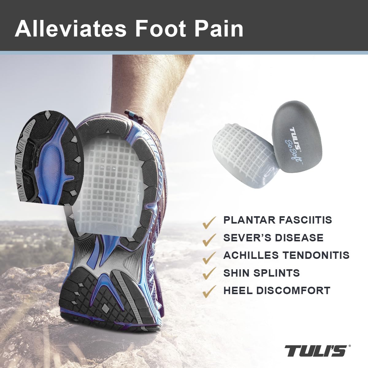 Tuli's So Soft Heel Cups in shoe view demonstrate discreet cushioning inside footwear.