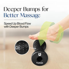 Tumaz foot roller demonstrates trigger-point press for targeted relief.