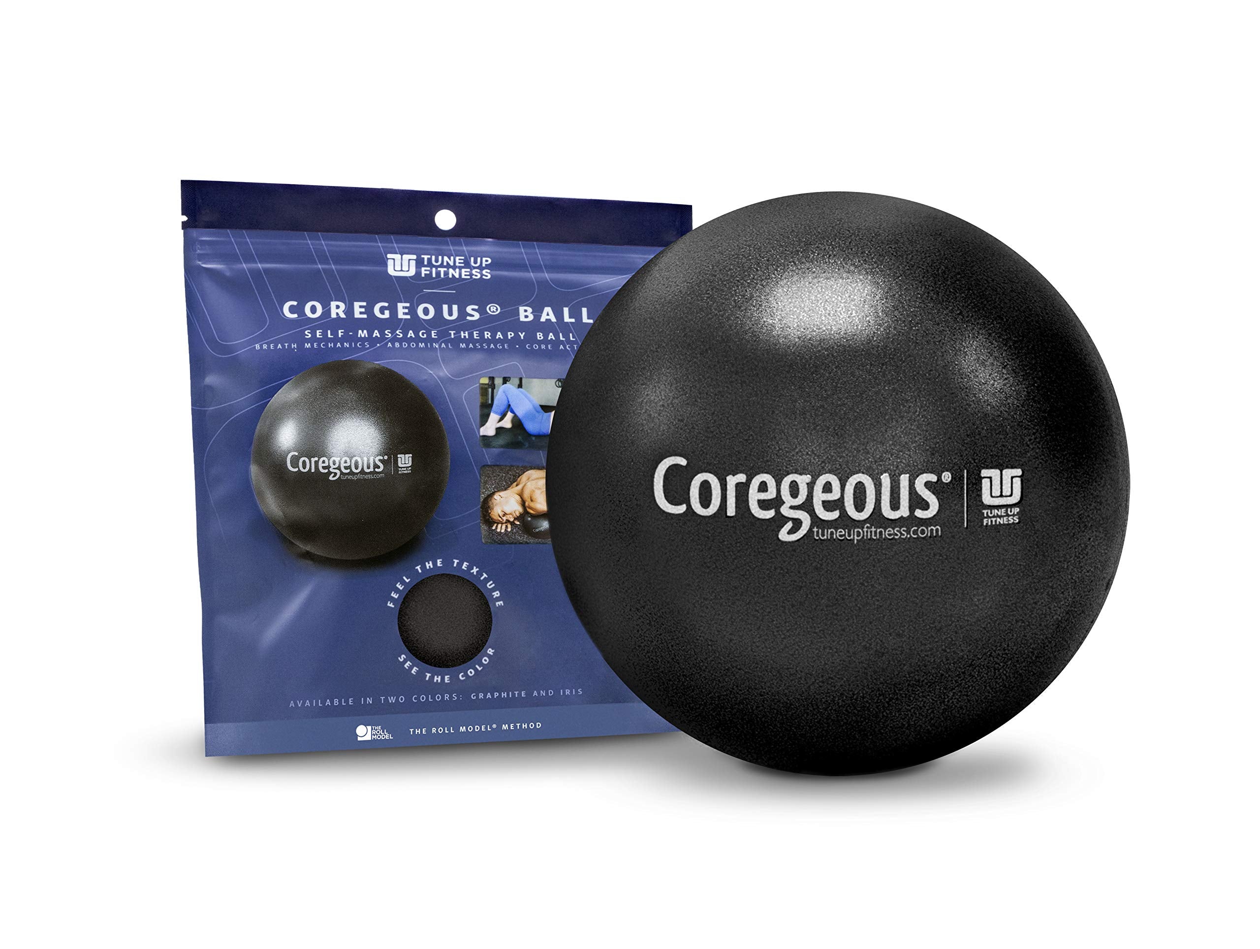 Tune Up Fitness Coregeous Ball graphite, front view, for targeted core activation and release.