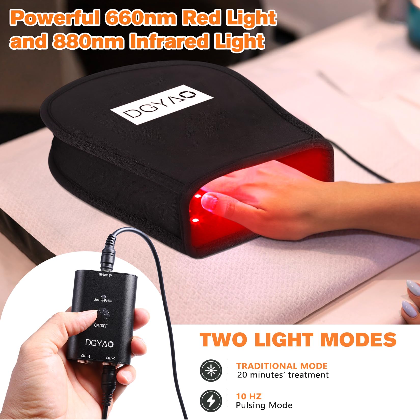 TUOB dual-wavelength 660nm red and 880nm infrared lights for deeper penetration.