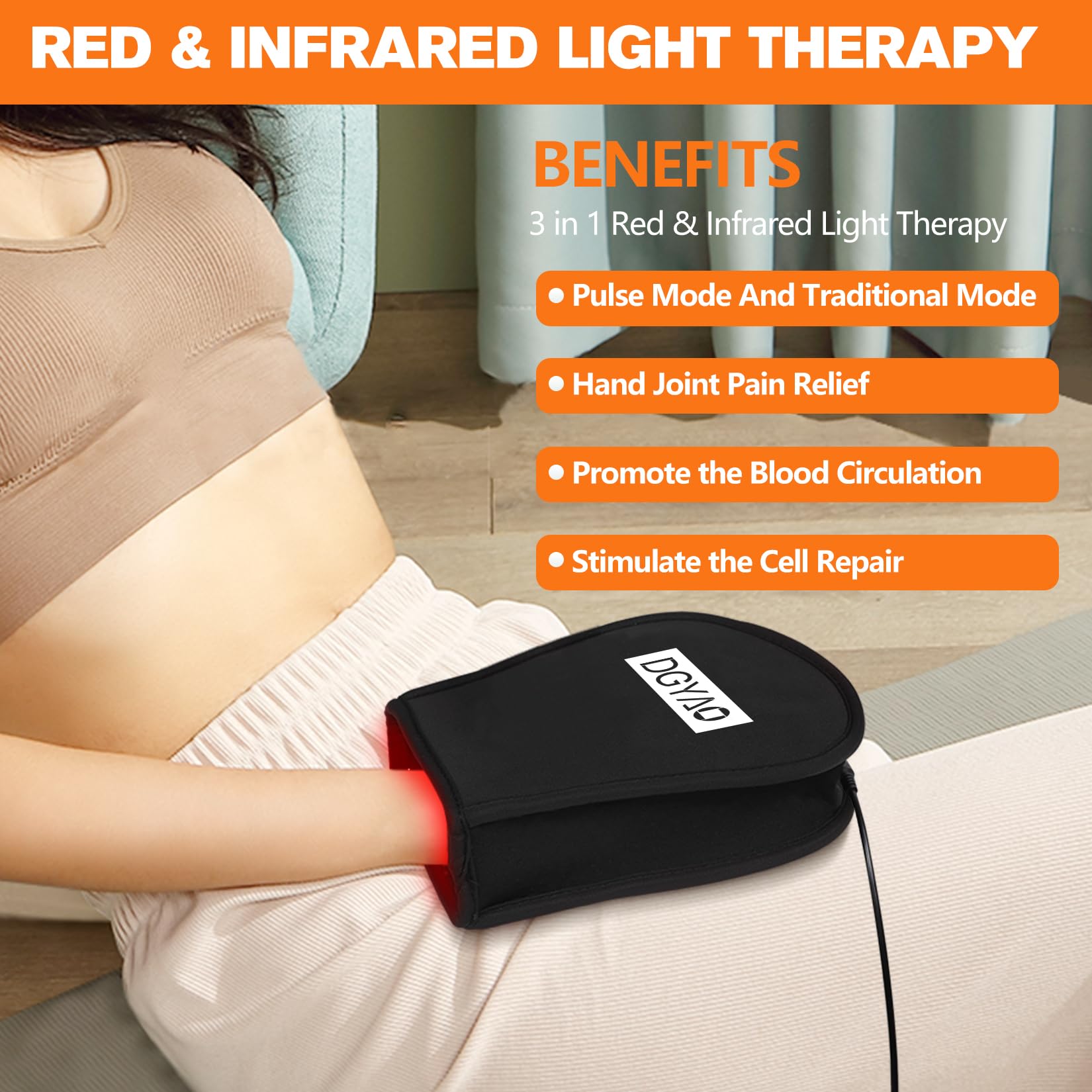 TUOB steady and pulse modes offer customizable light therapy sessions.