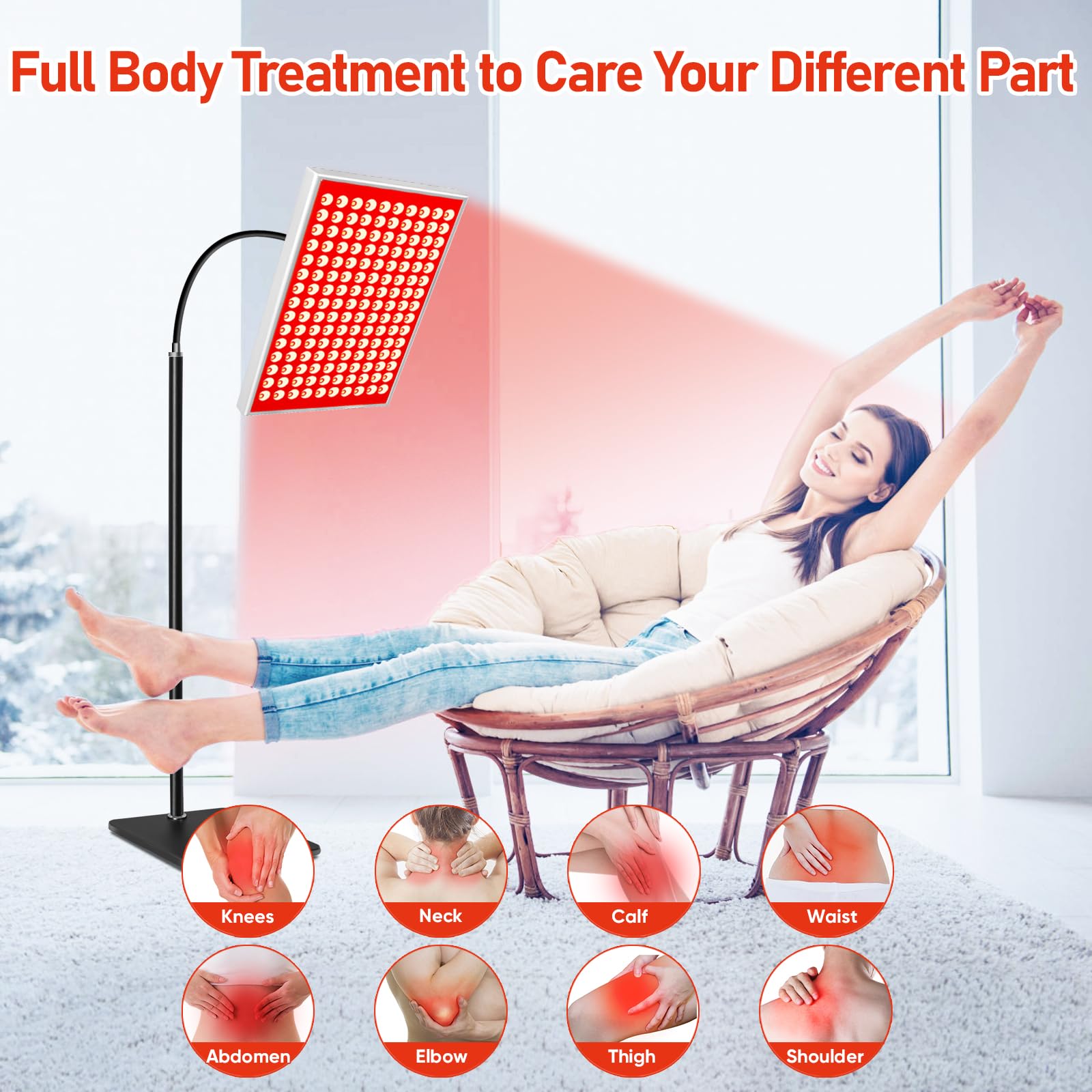 Back and shoulders session with Tuohun red light therapy lamp in use.