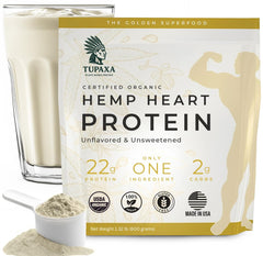 TUPAXA hemp protein bottle front, a clean, versatile plant-based protein option.