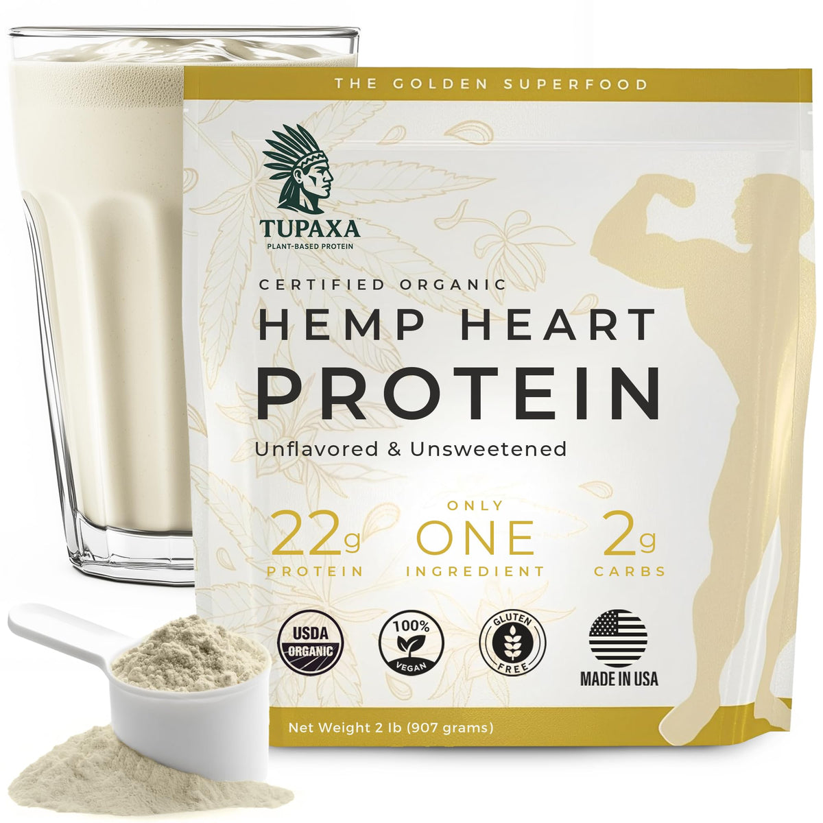 Tupaxa hemp protein powder unflavored bottle, ideal for smoothies and clean plant protein