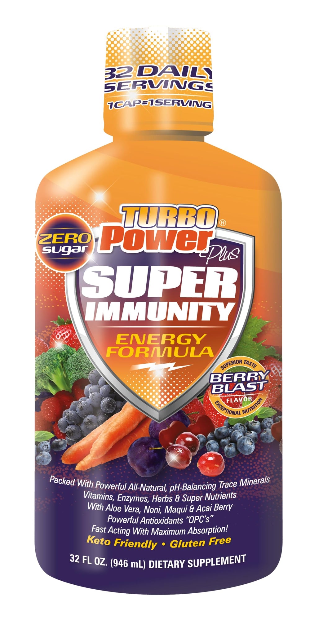 Turbo Power Plus bottle showcases Tropical Blast flavor for daily energy