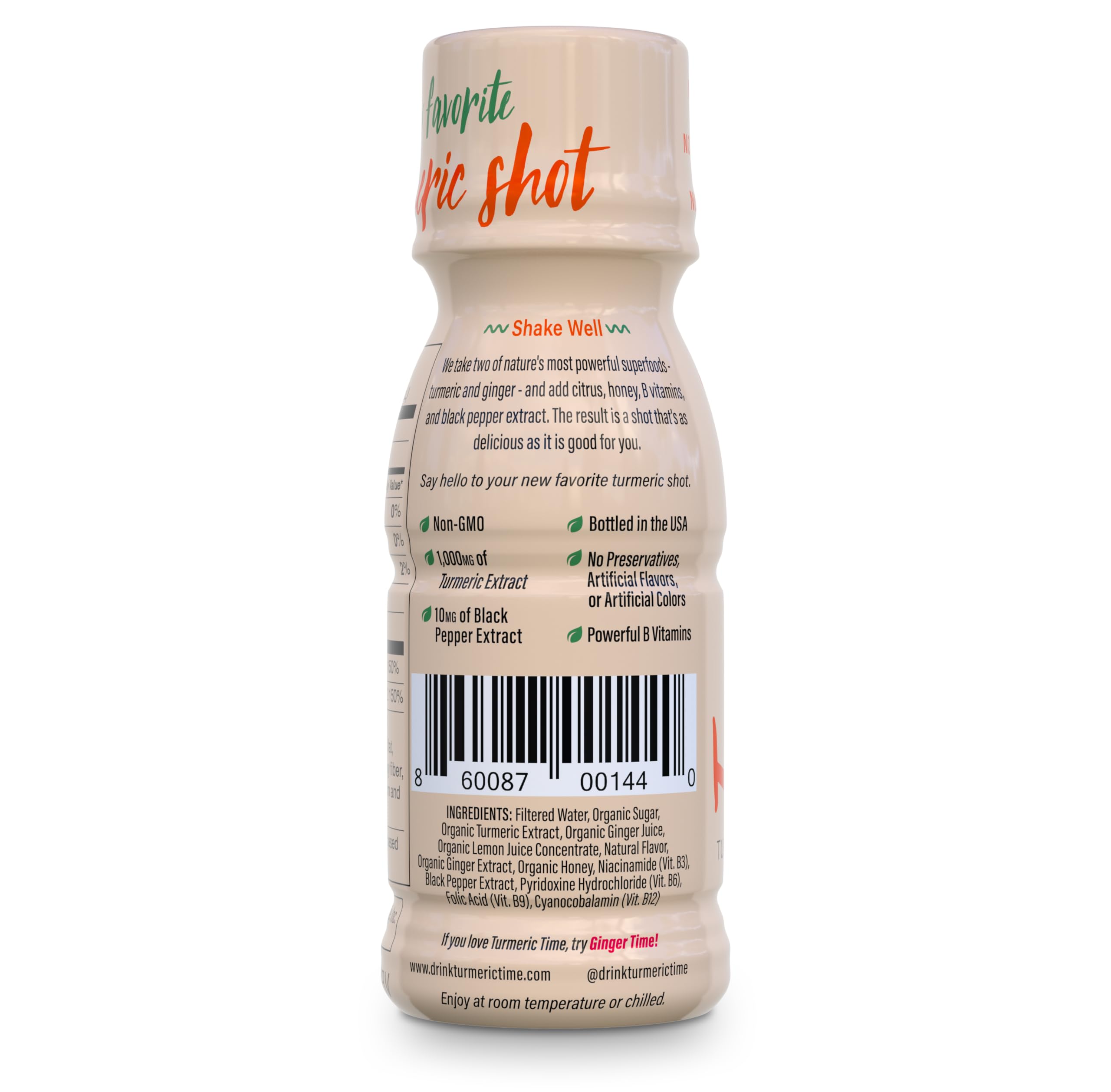 Turmeric Time non-GMO seal on packaging.