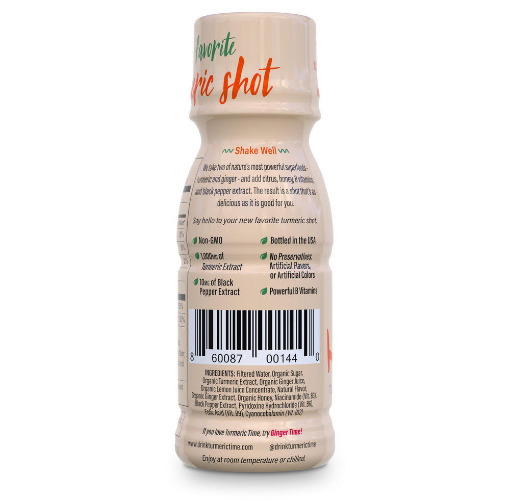 Turmeric Time non-GMO seal on packaging.