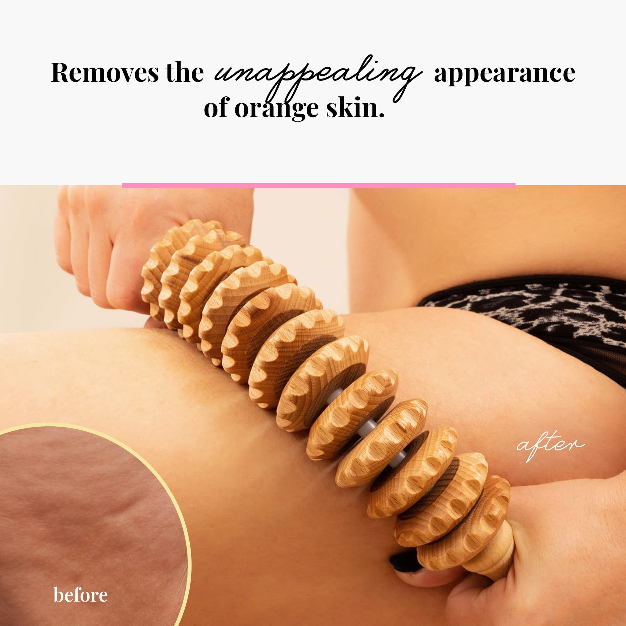 Tuuli natural beech wood massage roller; sturdy, durable self-care device.