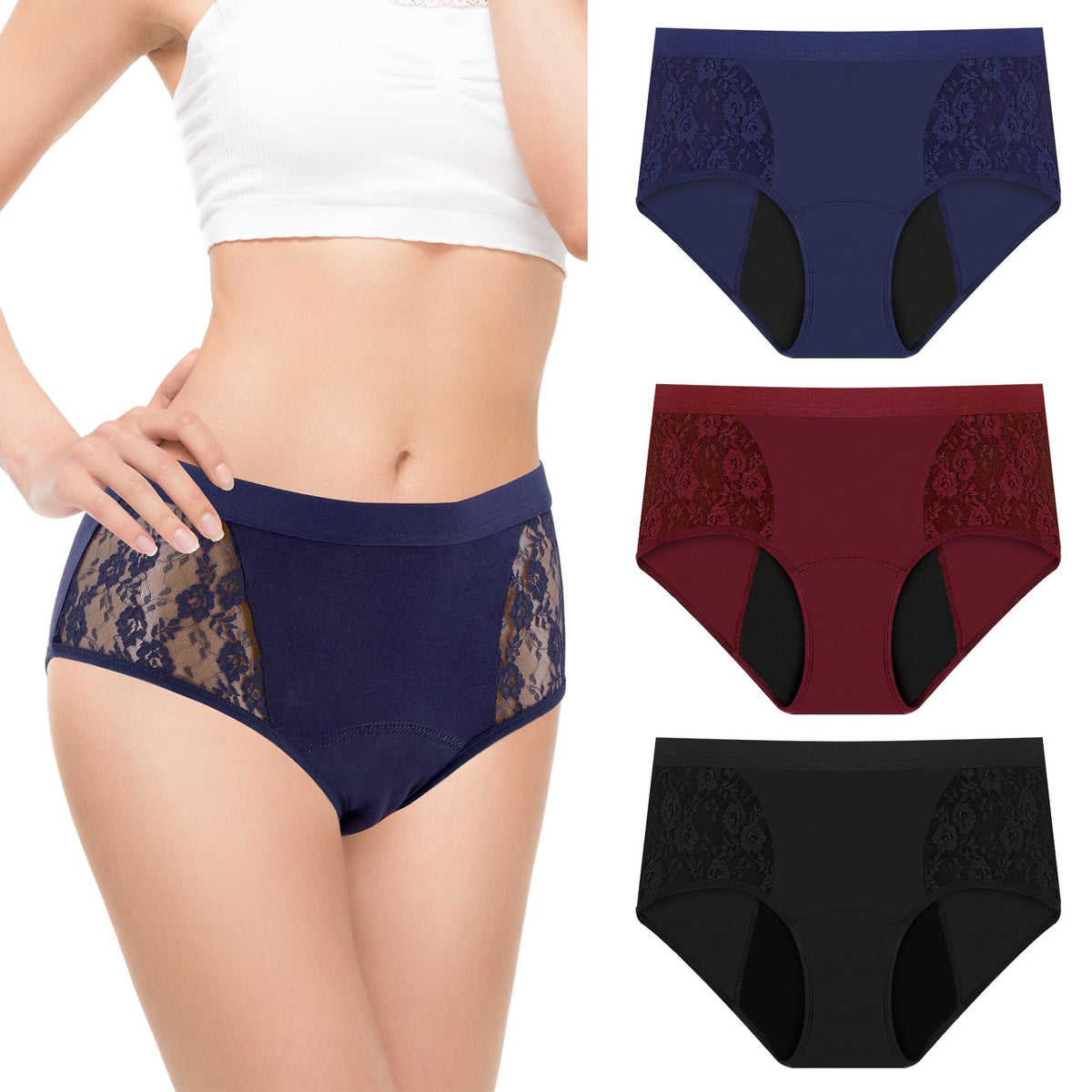 TUXIYA 3-pack underwear front view showing discreet leak protection for daily wear