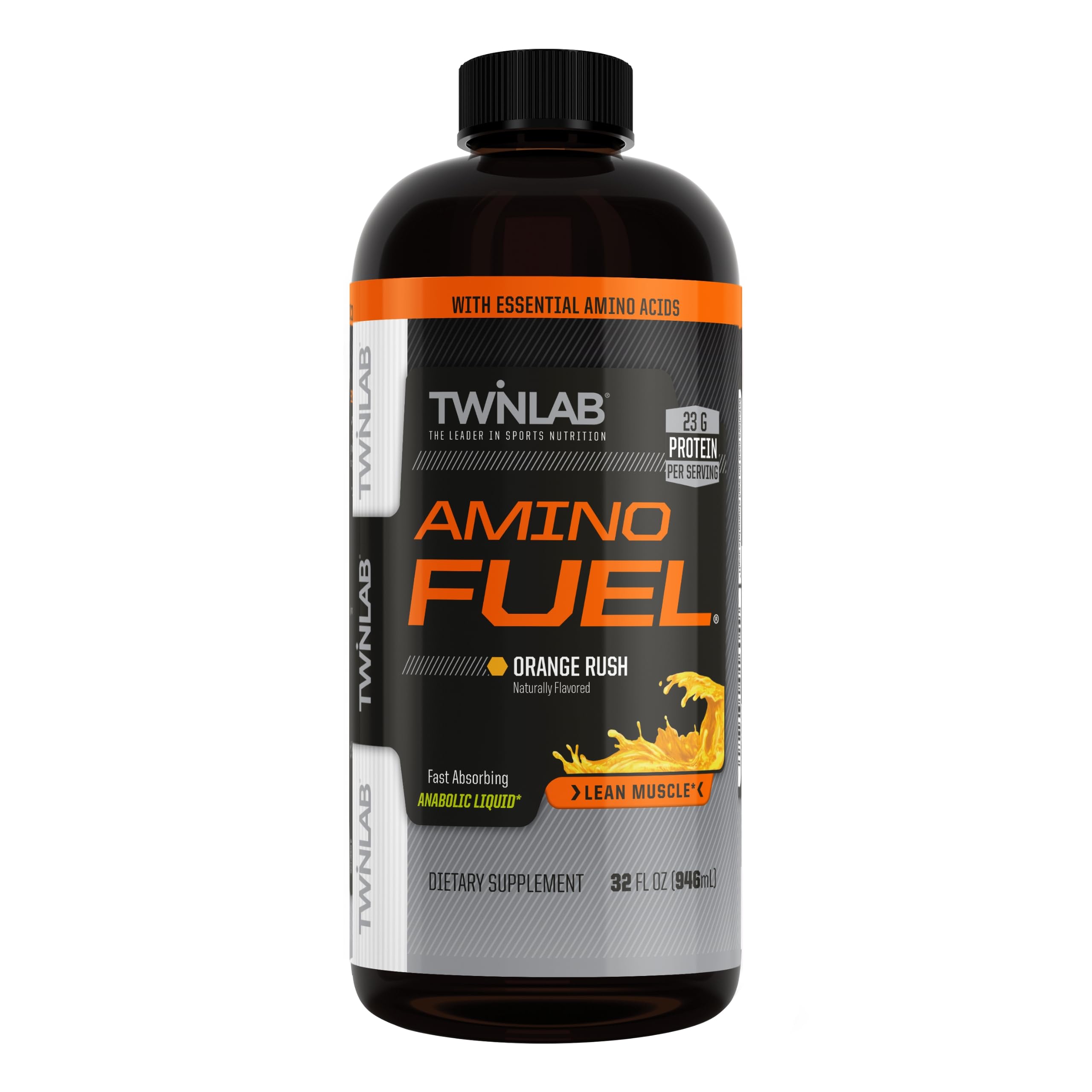 Twinlab Amino Fuel orange rush bottle demonstrates a refreshing pre-workout energy boost