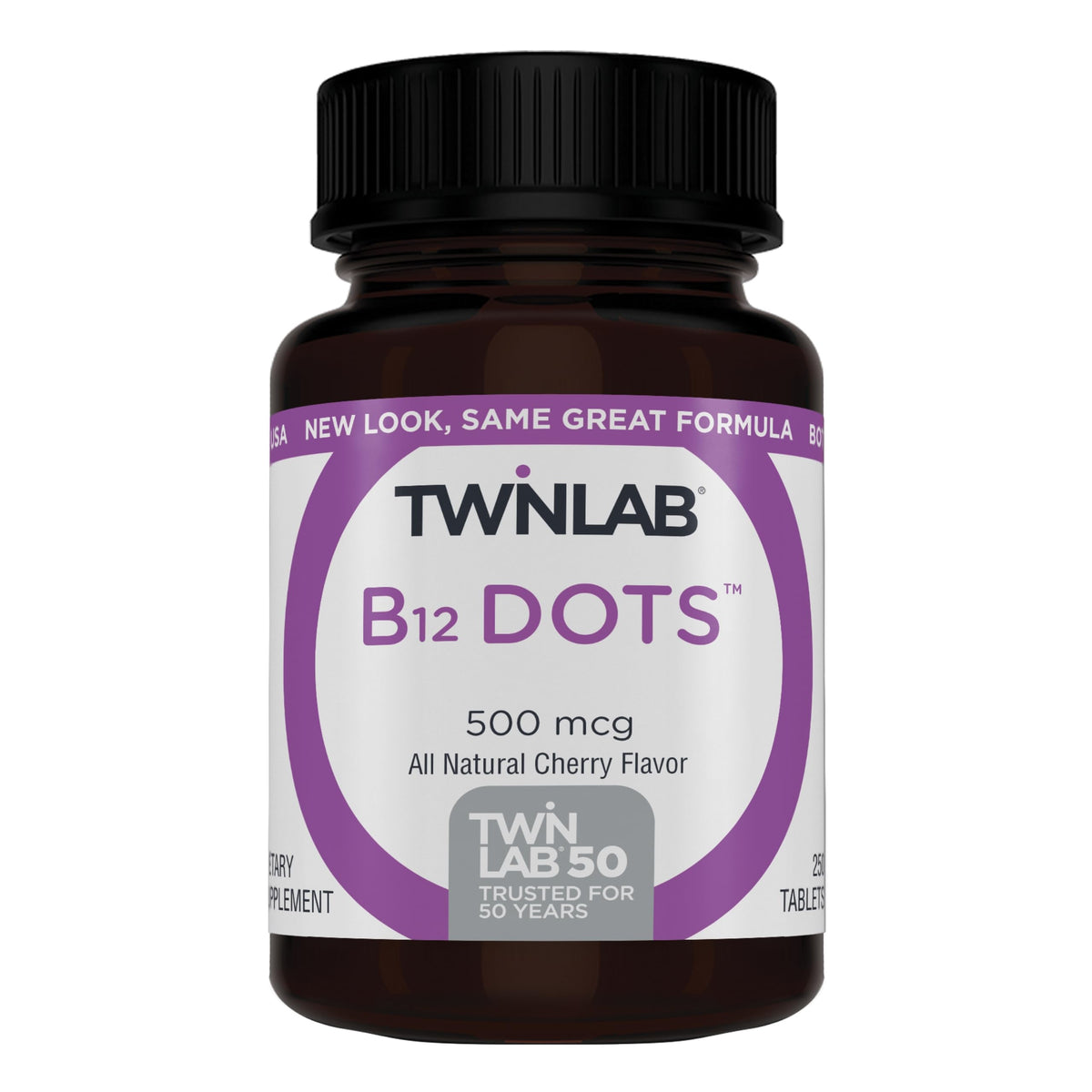 Twinlab B-12 Dots bottle pour, daily energy support.