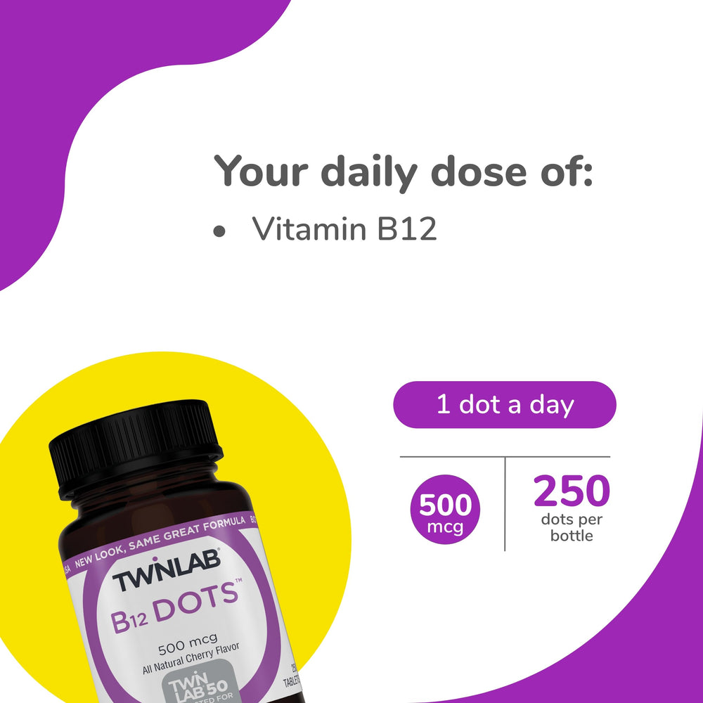Twinlab B-12 Dots energy-boost for everyday vitality.